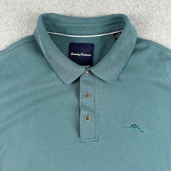 Tommy Bahama Men Large Polo Shirt Short Sleeve Teal Classic Fit Embroidered Golf - Picture 2 of 8
